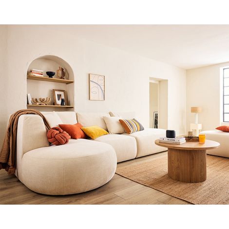 Santorini - 5-sitzer modulares ecksofa links - aus strukturiertem samt - beige (1/5)