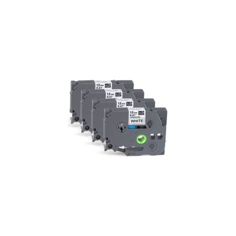 4 cartuchos de cinta para etiquetas, negro sobre blanco, 12 mm x 8 m, compatibles con las etiquetadoras Brother P-Touch PT-E100, PT-E200, D200, D210, H100, P300BT, 1010, 1090, 110CH, 1230PC - Crezuo