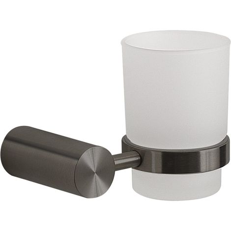 Wand-Zahnputzbecher Aus Edelstahl Und Satiniertem Glas In Gun Metal  Aloe