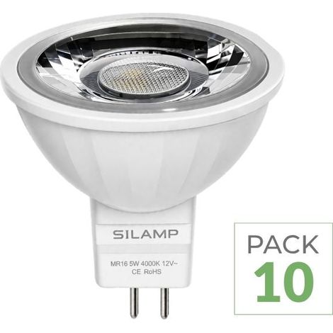Pack de  10 - Ampoule LED GU5.3 / MR16 12V 8W SMD 80° - Blanc Chaud  - SILUMEN