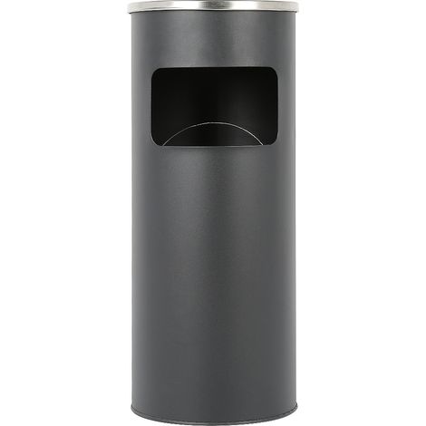 Cenicero Exterior Interior Cubo de basura vertical redondo de acero inoxidable Negro