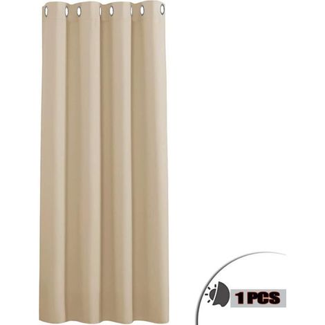 1 Rideau Occultant, Œillets Métalliques, Kaki, 140x160 cm, Polyester, pour Salon et Chambre (1/4)