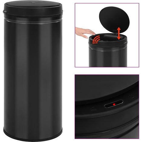 vidaXL Pattumiera Automatica con Sensore 80 L Acciaio al Carbonio Nero (1/5)