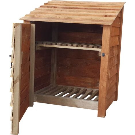 Wooden Log Store, W99xH126cm (Brown finish) With doors and With Kindling Shelf