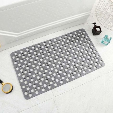 Tapis de bain antidérapant, anti-moisissure, en TPE, tapis de douche antidérapant, antibactérien avec ventouses et trou de drainage,   pour la sécurité de tout le monde, gris 43 x 75 cm. (1/4)