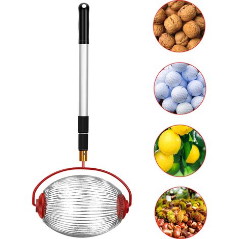 Cosechadora de nueces con cesta de 32 x 19 cm y pértiga telescópica de 48–105 cm, contenedor de acero inoxidable para la recolección de nueces de 1–5 cm. (1/5)