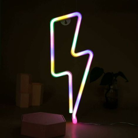 Enseigne Lumineuse au Néon Éclair Neon Light LED Sign en Forme de Lumière Décoration Murale pour Anniversaire Décoration de Fête Mariage Éclairage de Noël Salle de Séjour (Couleur) (1/5)