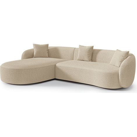 Canapé d'angle gauche 4 places en tissu bouclette beige CELINE (1/5)