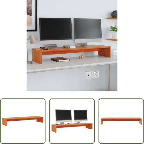 Support écran bois - Support de moniteur marron miel 100x27x15 cm bois de pin solide (1/5)