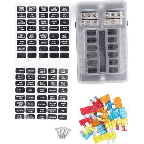 12-Way Fuse Box with LED Indicator - Waterproof DC12-32V Blade Fuse Holder - For 12V/24V Cars and Boats (1/5)