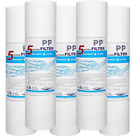 1 or 5 Micron Sediment Water Filter Compatible with 10 Inch RO Unit, Melt-Blown-Needle-Punched Sediment Water Filter Cartridge 10" x 2.5",5Pack 5um 150g (1/5)