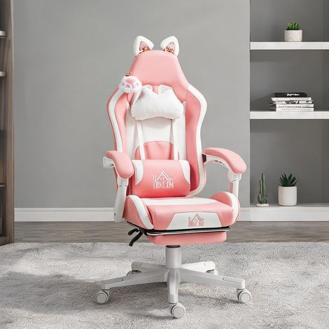 Chaise de bureau coloris rose en similicuir 65 x 62 x 124 cm (1/5)