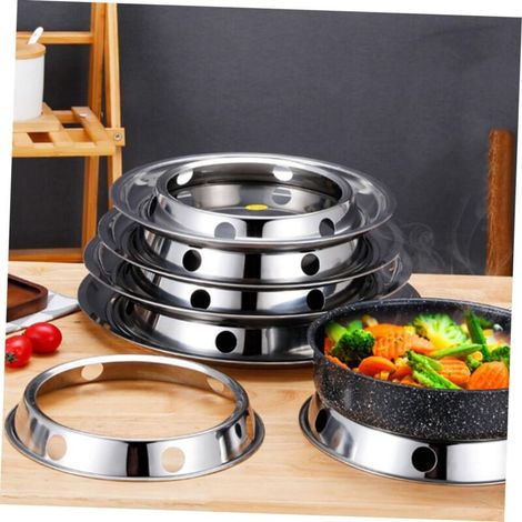 Supporto per wok Healeved in 2 pezzi in acciaio inox con anello di cottura stabile per fornelli e cucine di ristoranti (1/3)