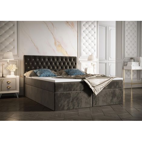 Lit Boxspring Monett - Brun Foncé - 160x200 Cm - Lit Double - Lit Design Moderne - Matelas À Ressorts Bonnell (1/5)