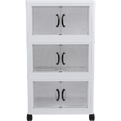 Bac de rangement empilable, pliable en plastique, avec roulettes, idéal pour la maison, la chambre d'étudiant ou toute autre pièce de dressing. 3 niveaux. (1/5)
