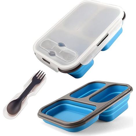 Faltbare Bento Box, auslaufsichere Bento Lunchbox, Lunchbox, Silikon, zusammenklappbare Lunchbox, Aufbewahrung für Speisen mit drei Fächern sowie (1/5)