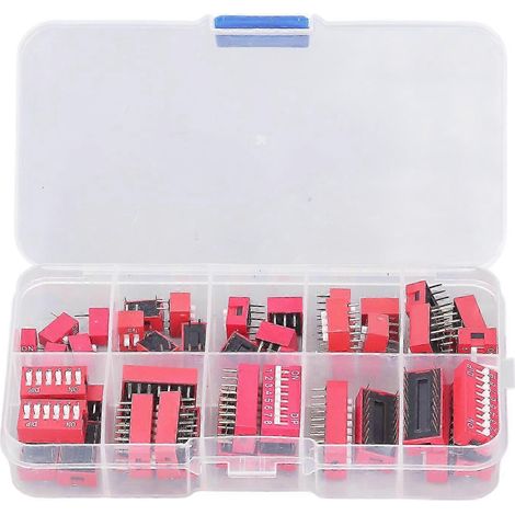 45-teiliges Set mit verschiedenen DIP-Schaltern EIN AUS 2,54 mm Rastermaß, Positionen 1-9P, für elektronische Prototypen und Leiterplatten, komplettes Sortiment. (1/4)