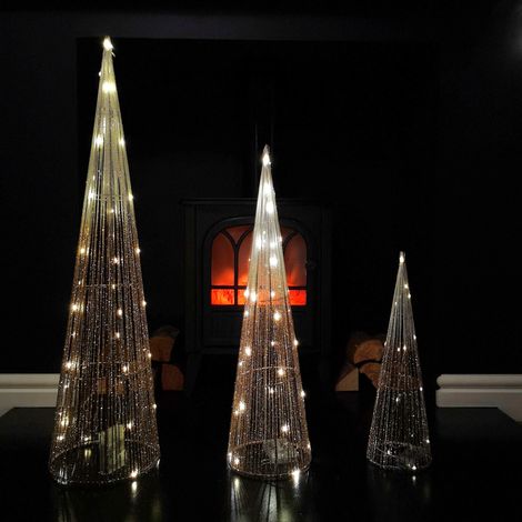 LED Tree Cone Obelisk Trio with 90 LEDs in Gold (1/2)
