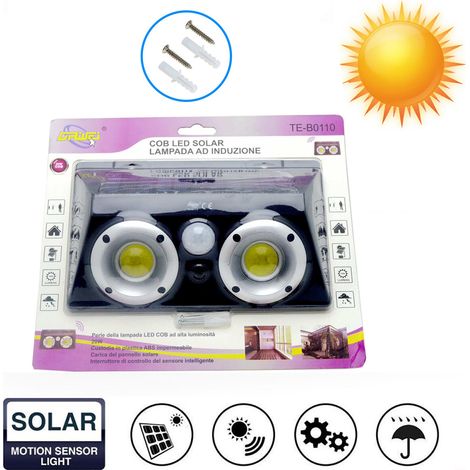FARO LUCE FARETTO ESTERNO 20W ENERGIA SOLARE 32 LED COB SENSORE MOVIMENTO TE0110