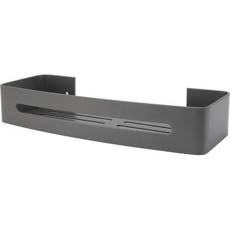 Mensola da parete per bagno, portaoggetti per doccia, scomparto singolo, mensole galleggianti in alluminio con ganci grigi. (1/5)