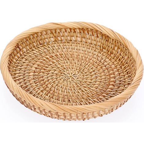 BelleRise - Plateau de service rond en rotin tressé de 19 cm, plateau décoratif pour table basse, présentoir ou organiseur de bureau pour salon (1/5)