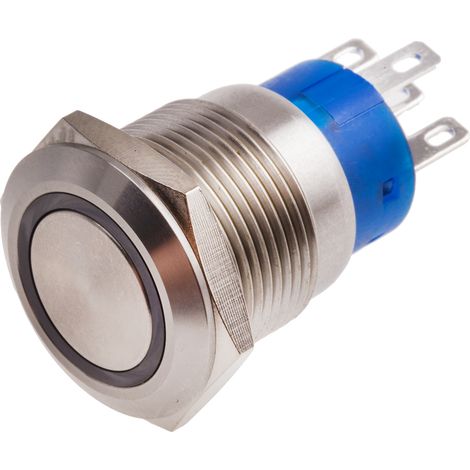 Bouton-poussoir, Verrouillable lumineux, LED Rouge, Unipolaire à deux directions (1RT), 5 A, Argent, Montage panneau 24V ( Prix pour 1 ) (1/2)