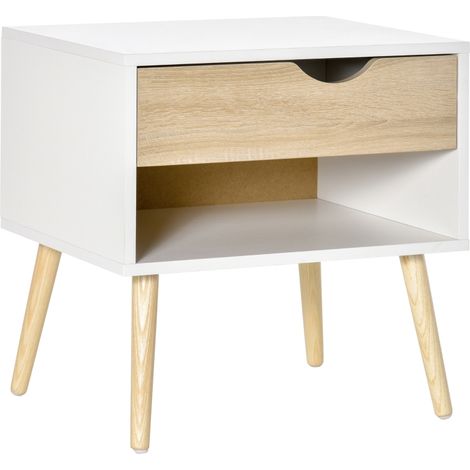 Bedside Table with Drawer and Shelf, Modern Nightstand, End Table for Bedroom, Living Room, White