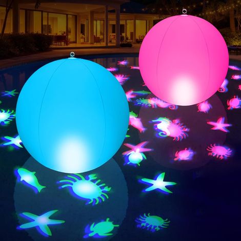 Lampe Flottante Solaire LED, Balle Gonflable Grande Lumière Piscine, Lampe Piscine Flottante Étanches IP68, Lumières LED à Projection d'Animaux Changeant de Couleur pour Piscine - 2 Pièces (1/5)