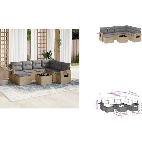 8-tlg. Garten-Sofagarnitur mit Kissen Beige Poly Rattan - Gartenmöbel - Lounge Möbel - Rattan Gartenmöbel - Outdoor Möbel - Esszimmergarnituren