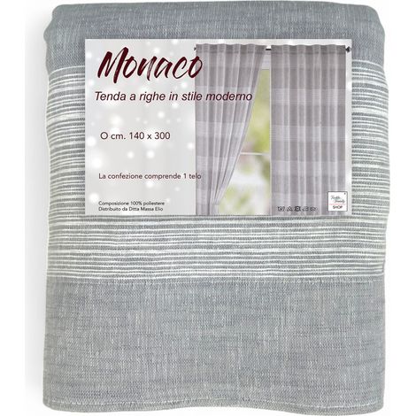 Tenda Monaco Grigia - Pannello 140x300 cm Righe Moderne - Fettuccia Universale per Bastoni o Binari (1/5)