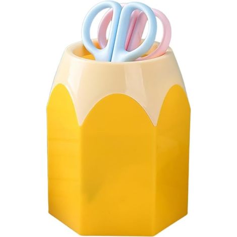 Pen Holder, Large Capacity, Lightweight, Portable, Girls, Multifunctional, Cute, Desk Storage, Tabletop, Stylish, Cute, Cool, Simple, Clear, Vertical, Long, School, Cylindrical, Round, Children(yellow (1/5)