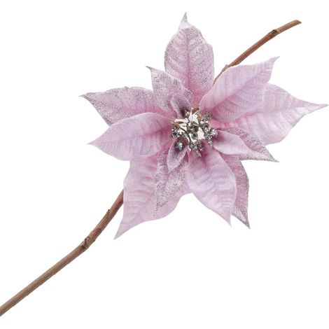 Stella di Natale Rosa con clip in tessuto vellutato con clip decorazione per interno da 28 cm