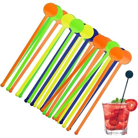Touillettes Cocktail Réutilisables, 18 cm, 80 Pièces, Multicolore (1/5)