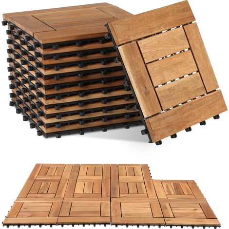 Randaco 110pcs 30x30cm Terrassenfliesen Holz,Bodenfliesen Akazienholz,Holzfliesen Bodenbelag,Klickfliesen Braun