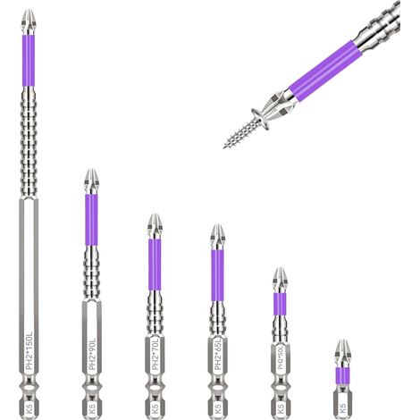 6pcs Magnetic Screwdriver Bits K5 High Impact Resistant High Magnet 25, 50, 65, 70, 90, 150mm, Suitable for Electric Drills, Screwdrivers (1/5)