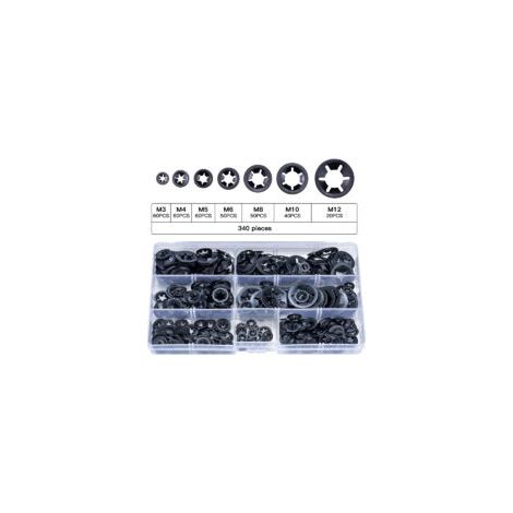 Rondelles de verrouillage étoile en acier M3 M4 M5 M6 M8 M10 M12 – 340 pièces – Résistance à la corrosion – Boîte de rangement incluse (1/5)