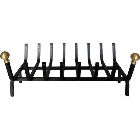 Portalegna in Ferro con Pomelli in Ottone, Brucia Legna, Spessore 14 mm, Nero 60x30x26h cm