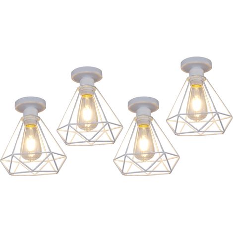 Deckenleuchte Vintage, 1 Flammig Deckenlampe im Industri Stil, Art Diamant Lampe mit Käfig für Wohnzimmer Schlafzimmer Esszimmer Weiß - 4PCS (1/5)
