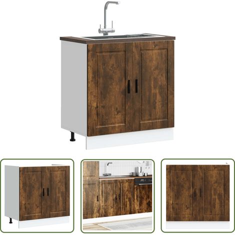 vidaXL Meuble bas pour évier Porto chêne fumé bois ingénierie (1/5)