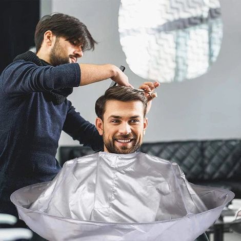 Cape de barbier avec collecteur de cheveux - Ramasse les cheveux lors de la coupe