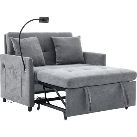 Sofá cama individual multifunción gris con USB y soporte para tablet, 109 x 72 x 83,5 cm (1/5)