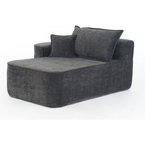 Canapé chaise longue noir avec coussins et poches latérales