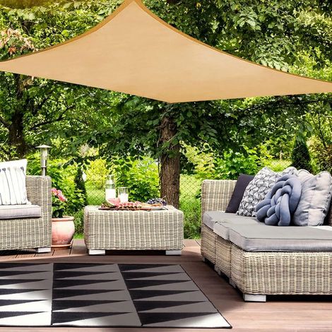 Voile d\'ombrage Imperméable Rectangulaire , Toile Ombrage PES Résistant à l\'eau, Filet dombrage Rectangle 4x3m, Résistant 98% Protection Rayons UV pour Patio Terrasse Extérieur, Sable 3x4 (1/5)
