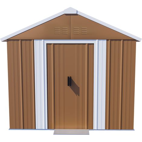 Braunes Gerätehaus aus Metall, 196 x 110 x 194 cm, mit Fenstern, Belüftung und abschließbarer Tür (1/5)
