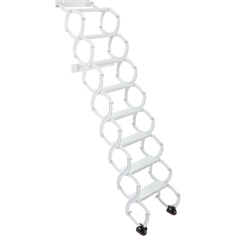 Escalier de grenier, échelle extensible à 8 marches en acier riche en manganèse, capacité de charge jusqu'à 200 kg, échelle pliante extensible pour grenier, garage et sous-sol, blanc (1/5)