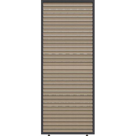 Ombrea – Panneau brise-vue aluminium anthracite 1 m – Ventelles horizontales mobiles – Finition bois pour contrôle de lumière (1/4)
