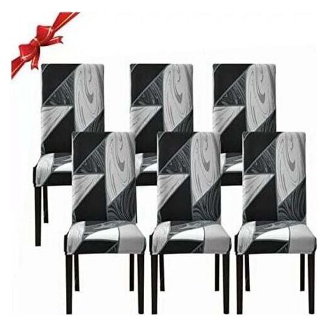 Dining Chair Covers Set of 6, Stretch Chair Covers, Removable Washable Spandex Protective Covers (Black Geometry, 6pcs) - (1/4)