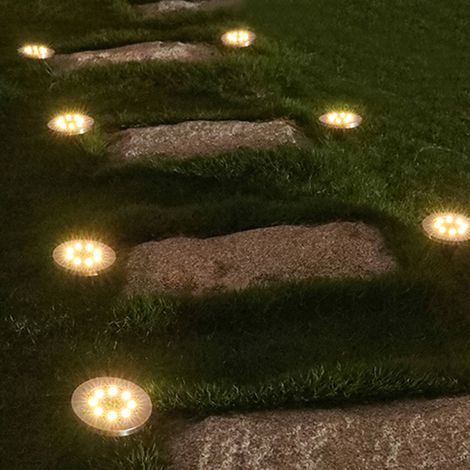 Lampes enterrées, projecteurs solaires extérieurs de jardin, lot de 2 16 lampes LED projecteur solaire éclairage extérieur IP65 étanche sans fil en acier inoxydable pour décorer pelouse/marqueurs/chem (1/2)