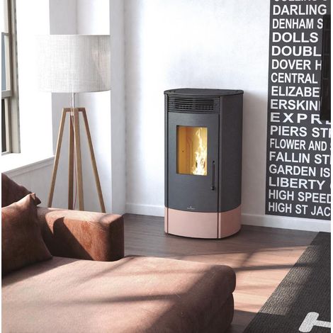 Poêle à granulés étanche option canalisable - BRONPI Trebol 8 kW  Blanc - Foyer en fonte - Avec KIT de canalisation (1/4)