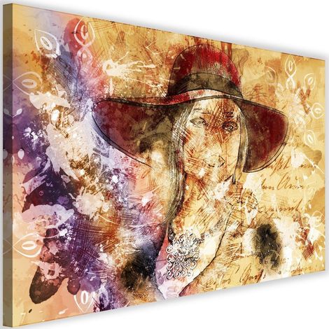 Tableau sur toile Belle femme avec chapeau 90x60 (1/5)